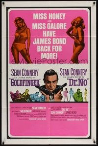 3t377 GOLDFINGER/DR. NO 1sh '66 Sean Connery as James Bond, plus sexy Miss Honey & Miss Galore!