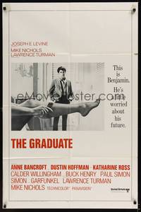 3t388 GRADUATE int'l 1sh '68 classic image of Dustin Hoffman & Anne Bancroft's sexy leg!