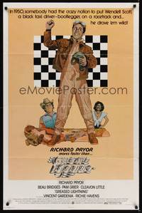 3t391 GREASED LIGHTNING 1sh '77 great art of race car driver Richard Pryor by Noble!