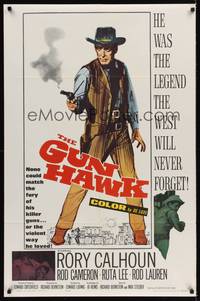 3t407 GUN HAWK 1sh '63 cool art of cowboy Rory Calhoun with smoking gun!