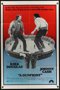 3t410 GUNFIGHT 1sh '71 people pay to see Kirk Douglas and Johnny Cash try to kill each other!