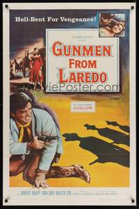 3t411 GUNMEN FROM LAREDO 1sh '59 western action art of cowboy drawing gun in gunfight!