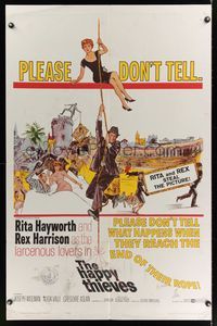 3t418 HAPPY THIEVES 1sh '62 cool artwork of Rita Hayworth & Rex Harrison!