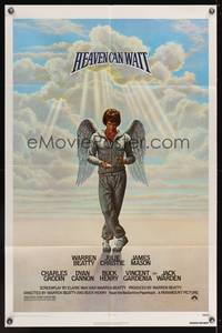 3t424 HEAVEN CAN WAIT 1sh '78 Lettick art of angel Warren Beatty wearing sweats, football!