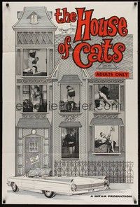 3t443 HOUSE OF CATS 1sh '66 sexy images of women in windows, cool art of house & car!