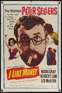 3t638 MR. TOPAZE 1sh '62 close-up of bearded Peter Sellers w/cigar, Nadia Gray, I Like Money!