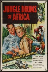 3t487 JUNGLE DRUMS OF AFRICA 1sh '52 Clayton Moore with gun & Phyllis Coates, entire serial!