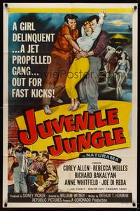 3t489 JUVENILE JUNGLE 1sh '58 a girl delinquent & a jet propelled gang out for fast kicks!