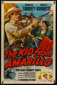 3t497 KID FROM AMARILLO 1sh '51 great art of Charles Starrett firing his gun by Glenn Cravath!
