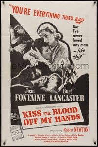 3t507 KISS THE BLOOD OFF MY HANDS military 1sh R60s art of Joan Fontaine hiding Burt Lancaster!
