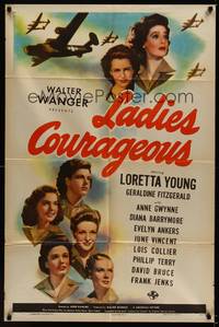 3t515 LADIES COURAGEOUS 1sh '44 airplane factory worker Loretta Young, Diana Barrymore