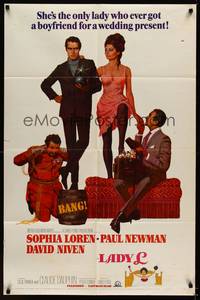 3t523 LADY L style B 1sh '65 cool art of sexy Sophia Loren, Paul Newman & David Niven!