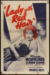 3t525 LADY WITH RED HAIR 1sh '40 great image of sexy Miriam Hopkins & Claude Rains!