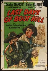 3t530 LAST DAYS OF BOOT HILL 1sh '47 art of Charles Starrett as the Durango Kid, Smiley Burnette!