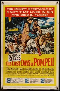3t531 LAST DAYS OF POMPEII 1sh '60 art of mighty Steve Reeves, a city that lived in sin!