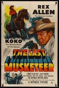 3t534 LAST MUSKETEER 1sh '52 Arizona Cowboy Rex Allen w/miracle horse Koko!