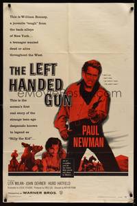 3t548 LEFT HANDED GUN 1sh '58 great image of Paul Newman as Billy the Kid!