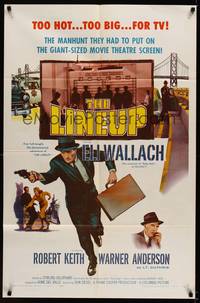 3t562 LINEUP 1sh '58 Don Siegel classic film noir, great image of Eli Wallach running with gun!