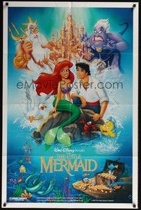 3t565 LITTLE MERMAID DS 1sh '89 great image of Ariel & cast, Disney underwater cartoon!