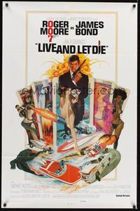 3t568 LIVE & LET DIE east hemi 1sh '73 art of Roger Moore as James Bond by Robert McGinnis!