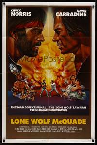 3t576 LONE WOLF McQUADE 1sh '83 great face off art of Chuck Norris & David Carradine by CW Taylor!