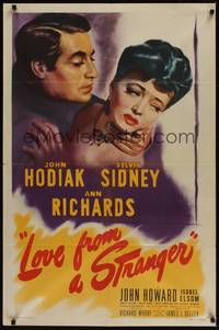 3t587 LOVE FROM A STRANGER 1sh '47 Sylvia Sidney resists John Hodiak, from Agatha Christie story!