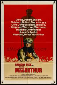 3t593 MacARTHUR 1sh '77 daring, brilliant, stubborn World War II Rebel General Gregory Peck!