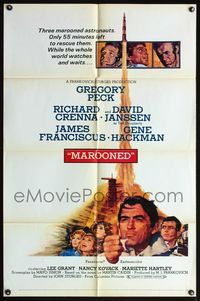 3t614 MAROONED style C 1sh '69 Gregory Peck & Gene Hackman, great Terpning cast & rocket art!