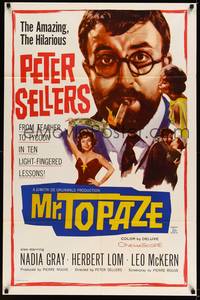 3t639 MR. TOPAZE 1sh '62 Mr. Topaze, close-up of bearded Peter Sellers w/cigar, Nadia Gray!