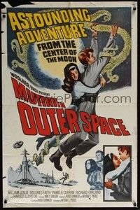 3t646 MUTINY IN OUTER SPACE 1sh '64 wacky sci-fi, astounding adventure from the moon's center!