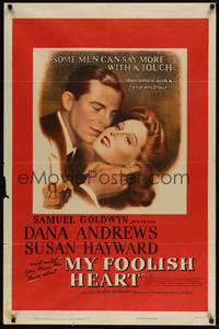 3t650 MY FOOLISH HEART 1sh '50 close up of Susan Hayward & Dana Andrews, written by J.D. Salinger!
