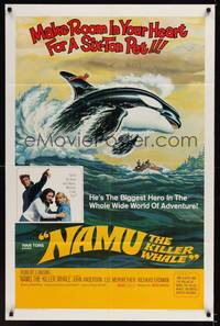 3t653 NAMU THE KILLER WHALE 1sh '66 Lee Meriwether, Robert Lansing, great killer whale art!
