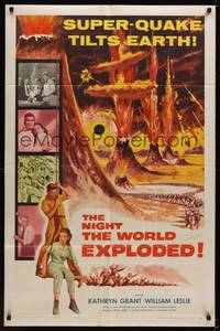 3t666 NIGHT THE WORLD EXPLODED 1sh '57 a super-quake tilts the Earth, wild disaster artwork!