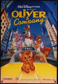 3t680 OLIVER & COMPANY DS 1sh R96 great different art of Walt Disney cats & dogs in New York City!