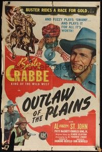 3t697 OUTLAWS OF THE PLAINS 1sh '46 Buster Crabbe rides a race for gold & Fuzzy plays swami!
