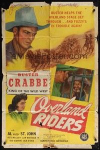 3t698 OVERLAND RIDERS 1sh '46 cowboy Buster Crabbe & wacky Al 'Fuzzy' St. John behind bars!