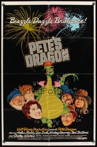 3t705 PETE'S DRAGON 1sh '77 Walt Disney, Helen Reddy, colorful art of cast w/Pete!