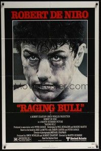 3t740 RAGING BULL 1sh '80 Martin Scorsese, classic close up boxing image of Robert De Niro!