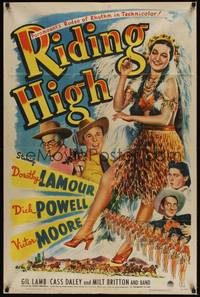 3t763 RIDING HIGH style A 1sh '43 sexy Dorothy Lamour in Indian headdress, Dick Powell!