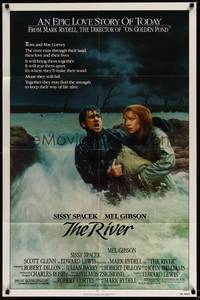 3t765 RIVER 1sh '84 Mark Rydell directed, Mel Gibson, Sissy Spacek, Gehm art!