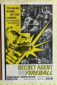 3t792 SECRET AGENT FIREBALL 1sh '66 Bond rip-off, the man with no name, not even a number!