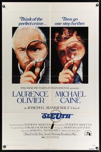 3t822 SLEUTH 1sh '72 close-ups of Laurence Olivier & Michael Caine with magnifying glasses!