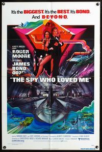 3t844 SPY WHO LOVED ME 1sh '77 cool artwork of Roger Moore as James Bond by Bob Peak!
