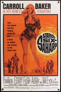3t853 STATION SIX-SAHARA 1sh '64 super sexy Carroll Baker is alone with five men in the desert!