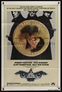 3t917 THREE DAYS OF THE CONDOR 1sh '75 secret agent Robert Redford & Faye Dunaway!