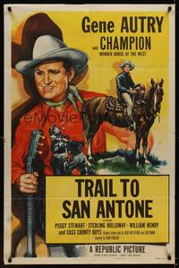 3t940 GENE AUTRY stock 1sh '53 art of Gene Autry w/guitar & riding Champion, Trail to San Antone!