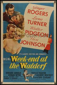 3t973 WEEK-END AT THE WALDORF style D 1sh '45 Ginger Rogers, Lana Turner, Walter Pidgeon,Van Johnson