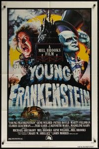 3t997 YOUNG FRANKENSTEIN 1sh '74 Mel Brooks, art of Gene Wilder, Peter Boyle & Marty Feldman!