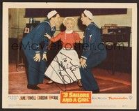 3v064 3 SAILORS & A GIRL signed LC #7 '54 by Jane Powell, who's between Gordon MacRae & Gene Nelson