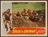 3v130 BACK TO BATAAN LC '45 John Wayne & Anthony Quinn in foxhole with 4 guys & big machine gun!
